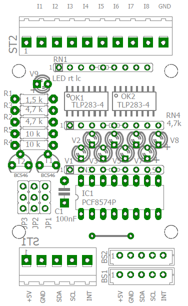 I2C-Eingangskarte mit Optokopplern im Hutschienenformat.